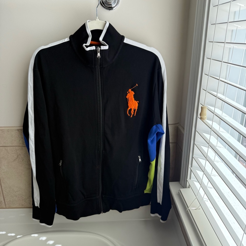 Polo Ralph Lauren Full Zip Track Jacket Black Colorblock Big Pony Logo Large